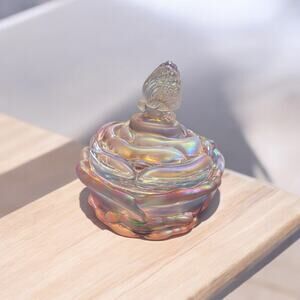 Fenton Pink Satin Iridescent Glass Round Rose Bowl